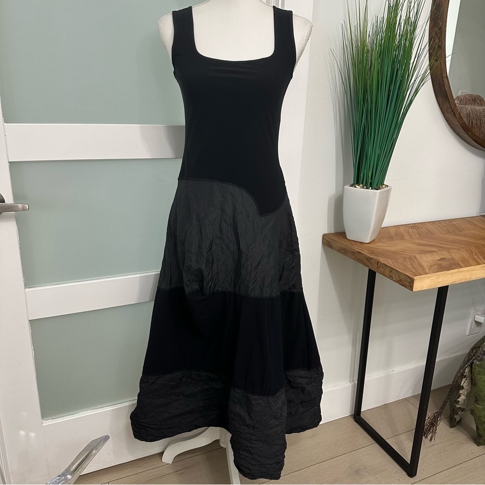 iNDiES Sleeveless Mixed Media Midi Dress SZ 2 EU Black Whimsigoth Holiday EUC